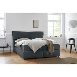 Boxspringbett ANDAS "Jenson", blau, B:188cm L:225cm, Struktur weich (85% Polyester/15% Nylon), Komplettbetten, Boxspringbett, in 4 Farben, 4 Breiten, 3 Matratzenarten in 2 Härtegraden, Topper