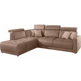 DOMO collection Ecksofa »Ava, moderne Sitzheftung mit toller Doppelnaht, komfortabel, L-Form«, mit Ottomane, inkl. Federkern, wahlweise mit Kopfteilverstellungen braun