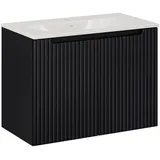 Lomadox Waschtisch NEWPORT-56-BLACK, 80cm breit mit Keramik-Waschbecken, schwarz mit gerillter Front schwarz