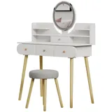 Vicco Schminktisch Edda LED-Spiegel Hocker 100 x 76 cm Weiß, Frisiertisch modern