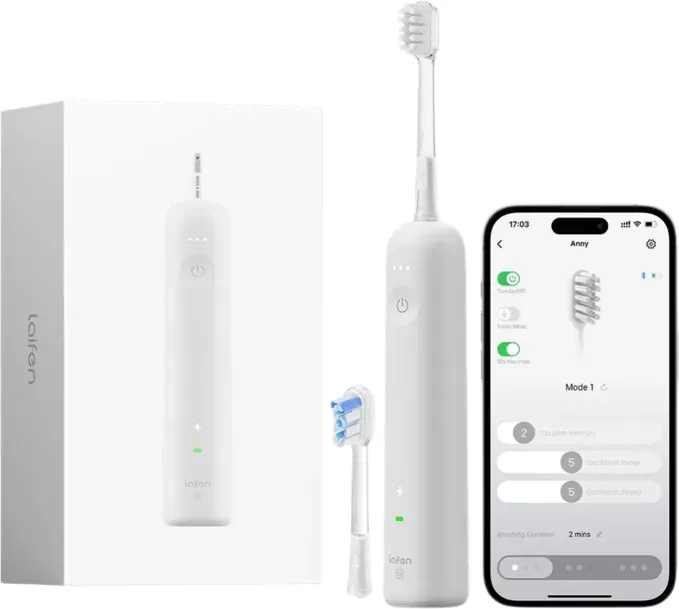 Laifen Wave Spezial Elektrische Zahnbürste, Oszillation & Vibration Schallzahnbürste für Erwachsene mit App, 2 Bürstenköpfe (Grau)
