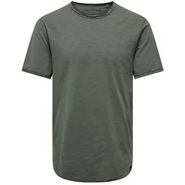 Only & Sons Herren O&S Rundhals T-Shirt Langes Einfarbiges Kurzarm Shirt Basic Shortsleeve aus Baumwolle ONSBENNE LONGY Regular Fit Castor gray), 22017822 XL