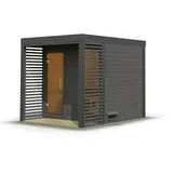 Woodfeeling Karibu Saunahaus Ares 2 - Hybridhaus mit Metallrahmen - 38 mm terragrau Blech-Ausführung: anthrazit Ohne Ofen inkl. 8-teiligem gratis Zubehörpaket (Gesamtwert 191,92€)