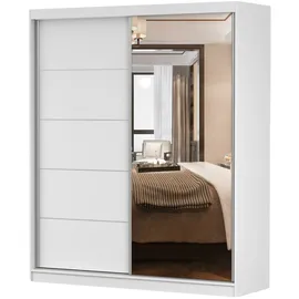 fabryka mebli idźczak Schwebetürenschrank Kleiderschrank Bella 03, 183 cm Weiß/Weiß, mit Spiegel - Weiß