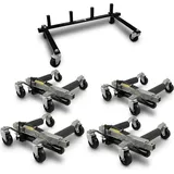 BITUXX 4 Stück PKW Rangierhilfe Rangierheber hydraulisch Wagenheber Auto Rangierroller Rangierheber belastbar bis 680 kg pro Rangierroller inklusive Transportständer