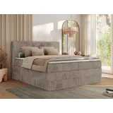 MKS Meble Boxspringbett 180x200 Hellbraun Cord, Boxspringbett mit Matratze H3, Bett 180x200 mit Bettkasten and Kopfteil, Doppelbett mit Stauraum, P... - Bronze