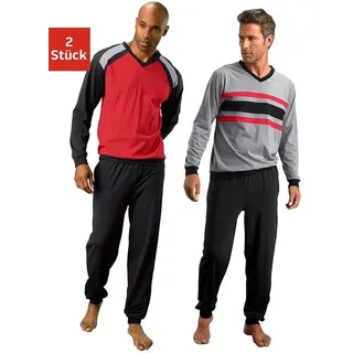 LE JOGGER le jogger® Pyjama, (Packung, 4 tlg., 2 Stück), Schlafanzug in langer Form le jogger® rot-schwarz, grau-schwarz 44/46 (S)