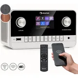 Auna Radio für Küche & Bad, Aufladbares DAB-Radio, DAB Plus Radio mit Bluetooth, Radio Batteriebetrieben mit DAB/DAB+/FM, TFT Display, Wecker, 5h... - Weiß