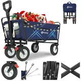 Sekey Bollerwagen Faltbar Gummireifen 200KG Schwerlast, Faltbarer Bollerwagen Geländetauglich, Klappbarer Handwagen Strand Camping Kinder Ultraleise Vollgummi 100L, StarkX 3114, Dunkelblau