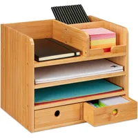 Relaxdays Schreibtisch, 2 Schubladen, 5 Fächer, HxBxT: 26,5 x