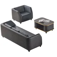 JVmoebel Wohnzimmer-Set Sofa-Set 3-Sitzer Sessel Couchtisch Schwarz Braun Leder Polster Holz, (Wohnzimmer-Set 3tlg (3-Sitzer + Sessel + Couchtisch), Made in Europa schwarz