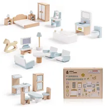 ROBUD Puppenhaus Möbel Holz Set, 23 Teilige, Puppen Zubehör Spielzeug für Mädchen und Jungen