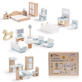 ROBUD Puppenhaus Möbel Holz Set, 23 Teilige, Puppen Zubehör Spielzeug für Mädchen und Jungen