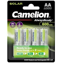 Camelion AA, Mignon LR6, HR6, NiMH Akku mit 1,2V 600mAh in 4er Blisterverpackung, Always Ready mit geringer Selbstentladung, Ready to Use Akku