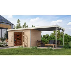 Gartenhaus KARIBU "Pluto 7 A", naturbelassen, weiß, ohne Fußboden, ohne Rück- und Seitenwand, ohne Dacheindeckung, Holz, Stahl, Gartenhäuser, aus hochwertigen Materialien