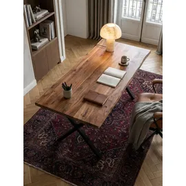 KADIMA DESIGN Computertisch Akazie Standard 140x80 Massivholz Goldbraun-Schwarz Baumkante X-Beine Home Office Kreta Kollektion Kadima Design