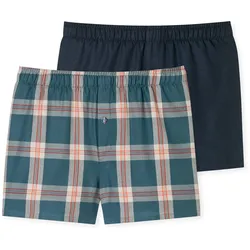 SCHIESSER Jungen Web-Boxershorts, 2er Pack - Unterwäsche, Baumwolle Dunkelblau/Hellblau 152