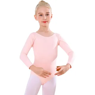 Bezioner Ballettkleidung Mädchen, Kinder Ballett Trikot Ballettanzug Lange Ärmel TanzBody for 3-12 Jahre Rosa 100