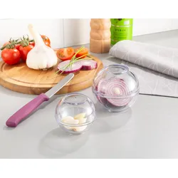 Frischhaltedose RUCO, transparent, Ø:9cm, Kunststoff, Lebensmittelaufbewahrungsbehälter, Frischhaltekugeln für Zwiebeln und Knoblauch