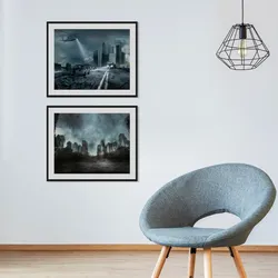 queence Bild »SEARCHING«, Städte-Stadt-Flugzeuge-Himmel-Wolken, (1 St.), HD Premium Poster-Druck inkl. Holzrahmen queence Farbe Rahmen: schwarz + Farbe Bild(er): grau