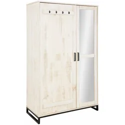 Garderobenschrank HOME AFFAIRE "Santos", weiß (weiß, gewischt), B:110cm H:180cm T:52cm, Massivholz, Schränke, mit besonderen Türfronten und Spiegel, viel Stauraum, Höhe 180 cm