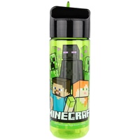 p:os 33171 - Trinkflasche für Kinder, ca. 540 ml, transparentes Design mit Minecraft Motiv und integriertem Strohhalm zum Hochklappen, aus Kunststoff, bpa- und phthalatfrei