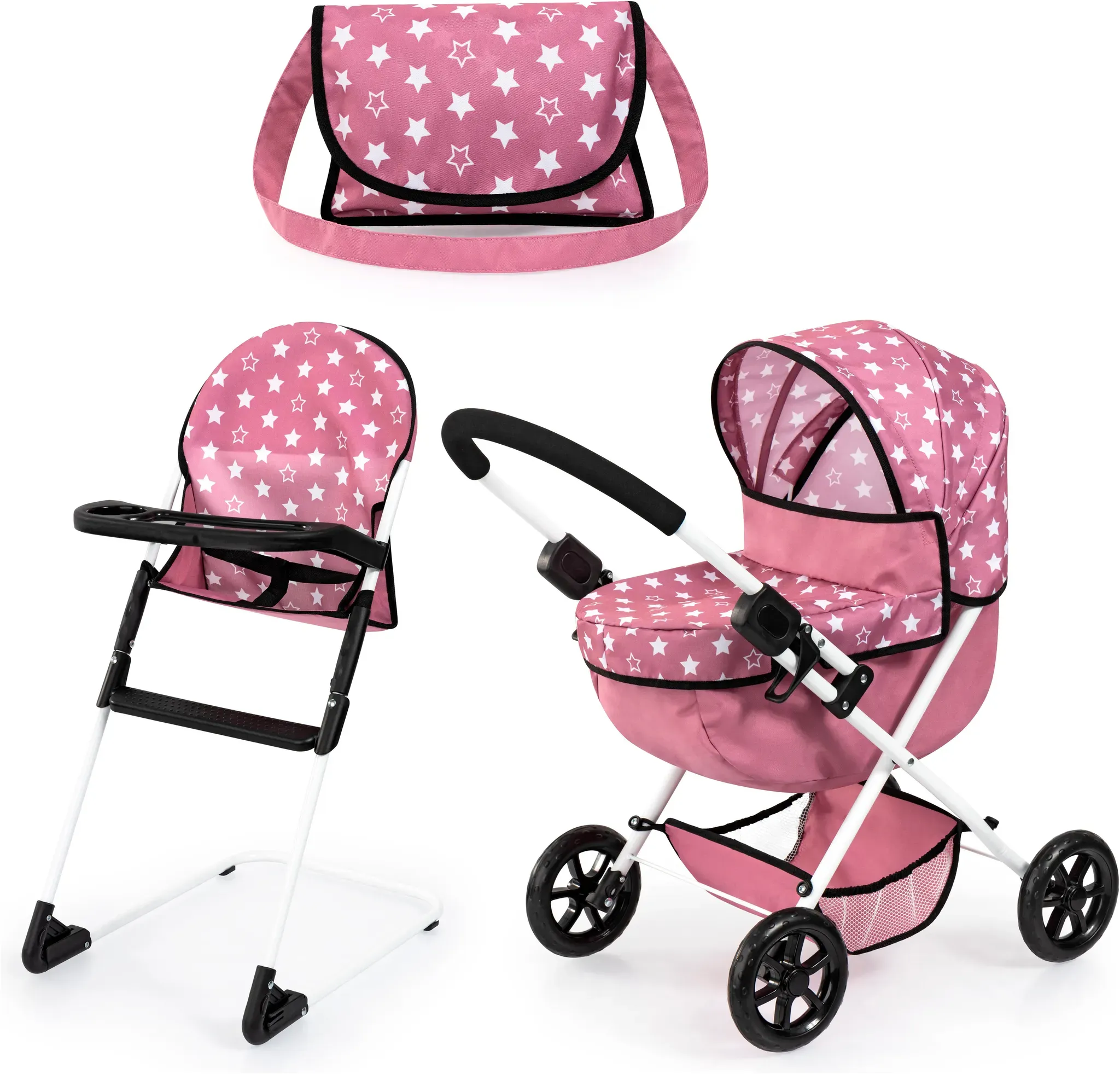 Puppenwagen BAYER "Cosy Set, altrosa" rosa (altrosa) Kinder mit Puppenhochstuhl und Wickeltasche