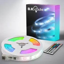B.K.Licht - LED Strip 5m mit Fernbedienung, USB Farbwechsel, RGB Licht, dimmbar, selbstklebend, LED Streifen, Leiste, Zimmer Deko, Gaming Deko, Band, Lichtleiste, Lichtband, 500x0,2x1 cm, Weiß