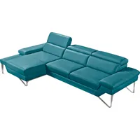 Ecksofa EGOITALIANO "Princess, elegantes Designsofa mit erstklassigem Sitzkomfort, L-Form", blau (türkis), B:282cm H:95cm T:168cm, Leder CAREZZA (echtes Rindsleder) ist ein Naturleder, dass die ursprünglichen Eigenschaften der Haut nicht verändert. Das Vorhandensein von verheilten Narben, Körnungsunterschiede, Falten, Adern, Unterschiede in den Farbtönen und andere Spuren, die die Natur auf diesen Fellen hinterlassen hat, sind ein Beweis für die absolute Echtheit und das Zeugnis ihres großen Wertes., Sofas,