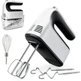ibettertec Handmixer Handmixer Elektrisch Handrührgerät 5 Stufen Plus Turbo Kein Spritzen, 1000 W, Mixer Handrührer Aufbewahrungskiste,5 Edelstahl Zubehör,Leiser Motor weiß