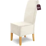 SCHEFFLER-Home Stretch Stuhlhussen Samt Puma Velvet/Velours Stuhlhussen Weiß-Ecru 6er Set/Stuhlabdeckung als Stuhlhussen Schwingstühle/Spann-Stuhlhussen Lang/eleganter Chenille Stuhlüberzug
