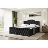 altdecor Boxspringbett mit Fußteil, H3 Matratze und Topper - 180x200 cm - VILA-1-Z - Schwarz Samt - Polsterbett mit Bettkasten und Lattenrost, Bet... - Schwarz