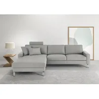 Candy 3C Candy Ecksofa »Lecce, wahlweise PUR-Schaumstoff oder Tonnentaschenfederkern«, Bett im 2,5-Sitzer, teilmotorische Schlaffunktion im Longchair, L-Form silberfarben