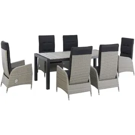 Konifera Garten-Essgruppe KONIFERA "Alva", schwarz (schwarz, natur,), B:62cm H:112cm T:65cm, Sitzmöbel-Sets, Aluminium, Polyrattan, Rückenlehnen stufenlos verstellbar, Grau