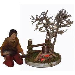 Krippen-Zubehör ALFRED KOLBE "Lagerfeuer mit Beleuchtung und Figur Hirte am Feuer, Weihnachtsdeko", braun, Ø, Dekofiguren
