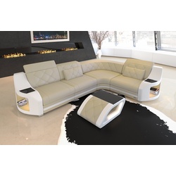 Sofa Dreams Ecksofa Leder Ledercouch Sofa Genua L Form Ledersofa, Couch, mit LED, Designersofa beige|gelb|weiß