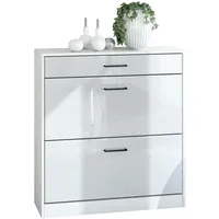 Vladon Schuhschrank, Weiß Hochglanz, 89x95.5x27 cm, Garderobe, Schuhaufbewahrung, Schuhkipper