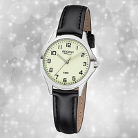 Armbanduhr Quarz Leder schwarz 2112427 Damen Uhr Regent Lederarmband UR2112427
