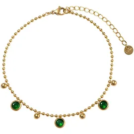 FIRETTI Fußkette mit Anhänger FIRETTI "Schmuck Geschenk Körperschmuck Kreise Kugeln", gold (gelbgoldfarben, grün, grün), Fußketten, Damen, Edelstahl, mit Zirkonia (synth.)