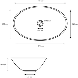 luxebath Aufsatzwaschbecken Oval 41 x 14,2 cm
