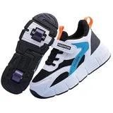 Surwin Schuhe mit Rollen für Mädchen,Schuhe mit Rollen Versenkbarer, Rollschuhe Abnehmbar Outdoor, Rollschuhe Kinder/Jugendliche, Verschleißfest Jungen Turnschuhe (Schwarz Weiß,33) - 33 EU