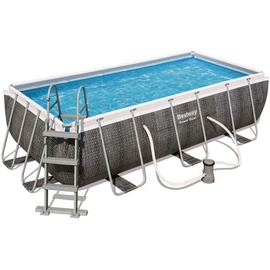 BESTWAY Power Steel Frame Pool Set 404 x 201 x 100 cm inkl. Filterpumpe grau Rattanoptik