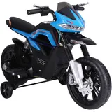 Homcom Elektro-Motorrad für Kinder 3-6 Jahren Licht Musik MP3 Elektrofahrzeug mit Stützrädern maximal 3 km/h Metall + Kunststoff Blau 105 x 52,3 x 62,3 cm