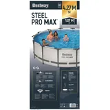 BESTWAY Steel Pro Max Frame Pool Set 427 x 107 cm lichtgrau inkl. Filterpumpe + Poolleiter + Abdeckplane