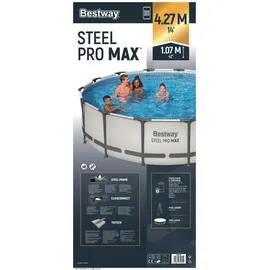 BESTWAY Steel Pro Max Frame Pool Set 427 x 107 cm lichtgrau inkl. Filterpumpe + Poolleiter + Abdeckplane