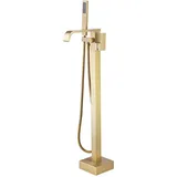 Freistehende Badewanne Armatur Standarmatur Wannenarmatur Mit Heißem Und Kaltem Wasserfall Und Handbrause,Gebürstetes Gold