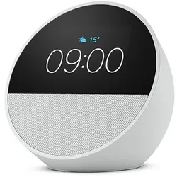 Amazon Echo Spot (2024), weiß Smart Clock, Erinnerungen, Wetter, Timer und mehr. Lass dir Songtitel anzeigen und steuere einfach per Sprachbefehl