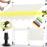 tillvex Klemmmarkise 350 cm Beige mit Solar LED mit Handkurbel Balkon | Balkonmarkise ohne Bohren | Markise UV-beständig & höhenverstellbar | Son... - Beige