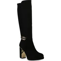 VAN HILL Damen Klassische Stiefel Plateau Vorne Schuhe 840613 213375 Schwarz Velours, 38 - 38