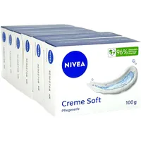 NIVEA Creme Soft Pflegeseife | VEGAN | 100g (6er Pack) - Kernseife Ohne Mikroplastik für sanfte Reinigung